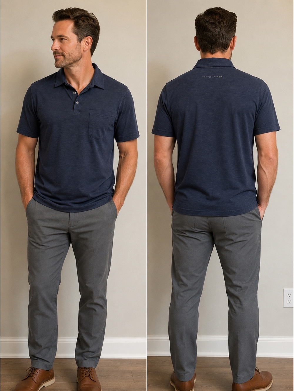 Travis Mathew Men's Navy Blue Polo Shirt with Chest Pocket